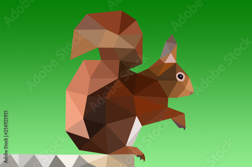écureuil roux de profil sur des rochers en origami