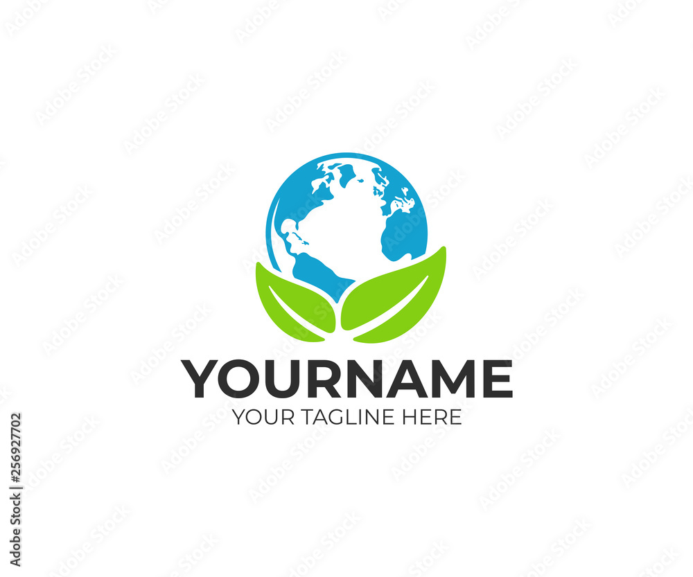 Environmental protection, planet earth and leaves, logo design. Nature, ecological and recycle, vector design and illustration Environmental protection, planet earth and leaves, logo design. Nature, ecological and recycle, vector design and illustration