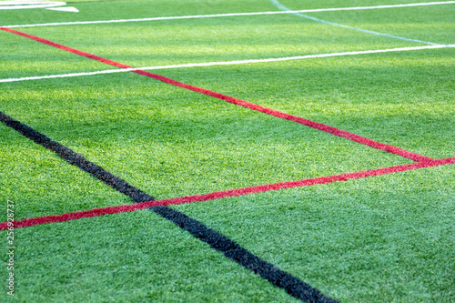 A sports field for football and soccer  with colored boundary lines