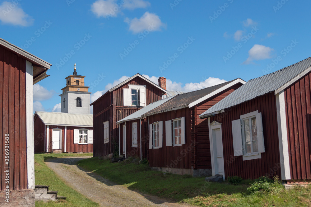 Falu red houses in Gammelstaden, Sweden Falu red houses in Gammelstaden, Sweden