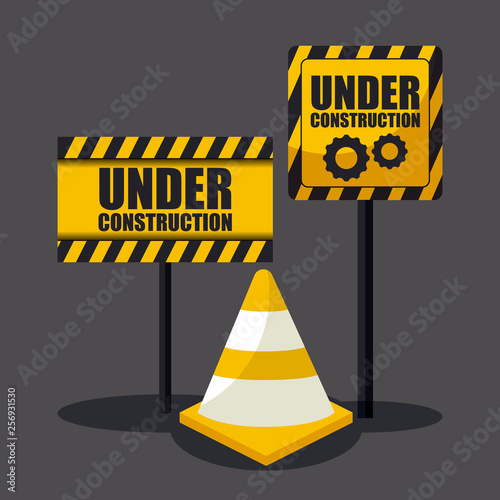 under construction label with cones