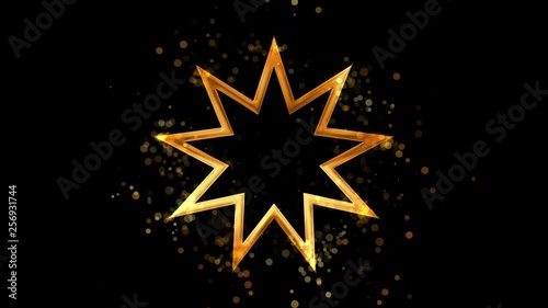 Golden nine pointed star, bahaism religious symbol on transparent background. photo
