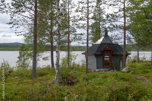 A wooden cabin in Lemmenjoki national park, Finland