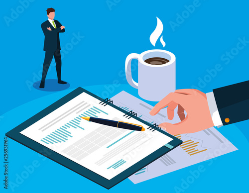 businessman in tax day with planner and icons