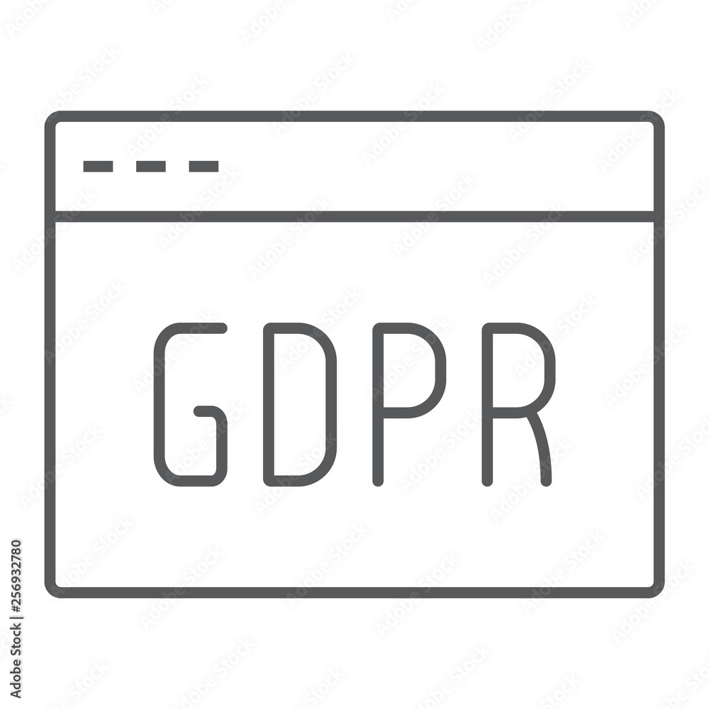 Gdpr site thin line icon, webpage and website, browser sign, vector graphics, a linear pattern on a white background. Gdpr site thin line icon, webpage and website, browser sign, vector graphics, a linear pattern on a white background.