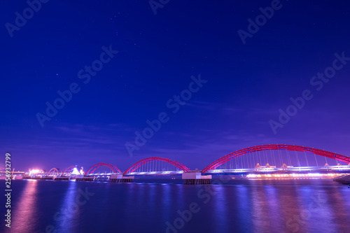 The freighter dock on the sea bridge at night © hanmaomin
