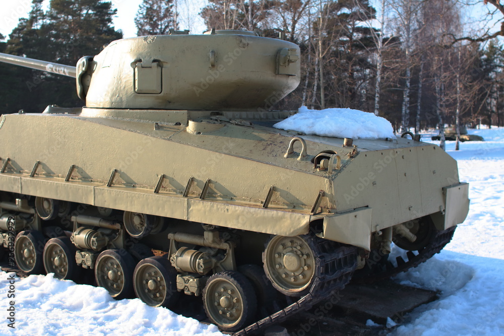 Old Tank on the snow, participated in the 2nd world war.