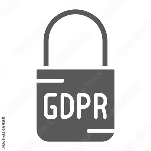 Gdpr lock glyph icon, access and secure, padlock sign, vector graphics, a solid pattern on a white background.