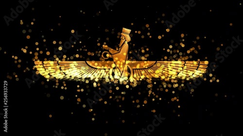 Golden Faravahar, zoroastrianism religious symbol on transparent background. photo