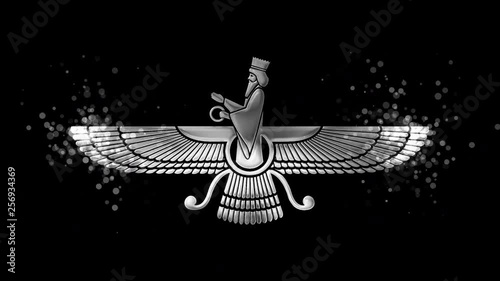 Silver Faravahar, zoroastrianism religious symbol on transparent background.