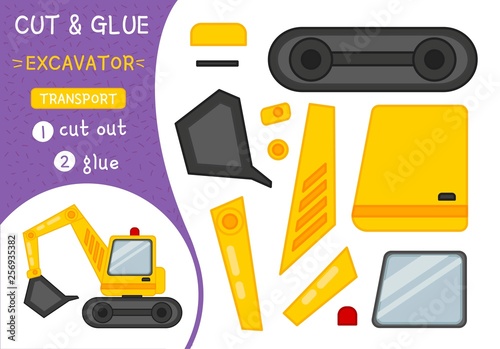 Education paper game for preshool children. Vector illustration of cartoon excavator. photo