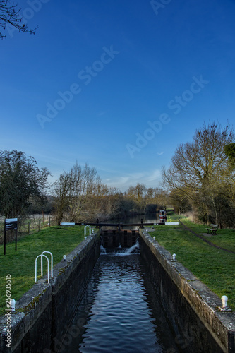 Feakes Lock on the Stort and Lee Navigation or canal between Harlow and Sawbridgeworth in Hertfordshire.