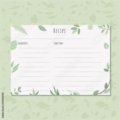 recipe card with green leaves frame