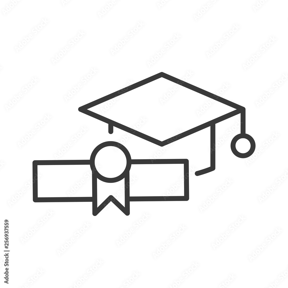 Graduate diploma and graduation hat line Graduate diploma and graduation hat line