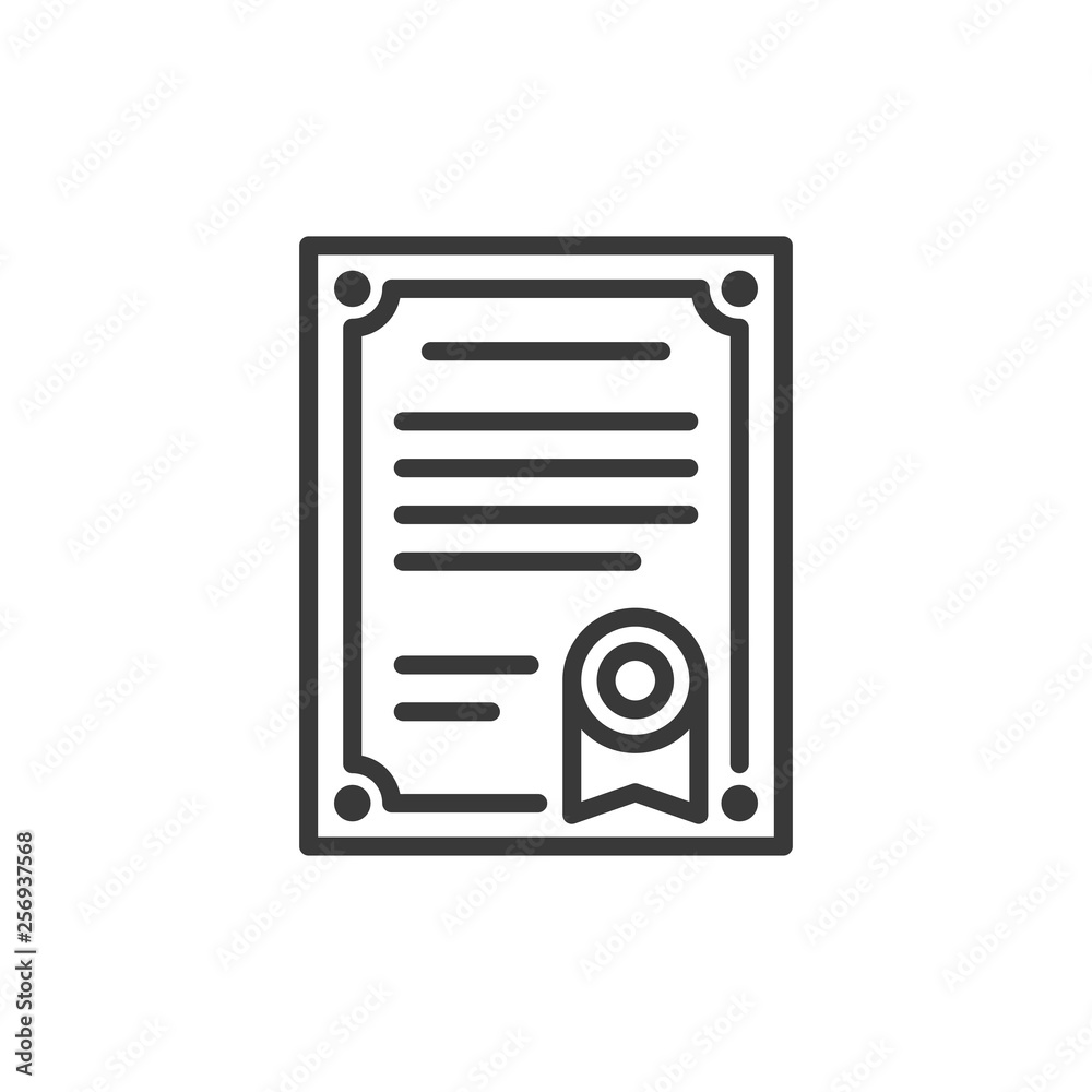 Icon line graduate certificate with stamp Icon line graduate certificate with stamp
