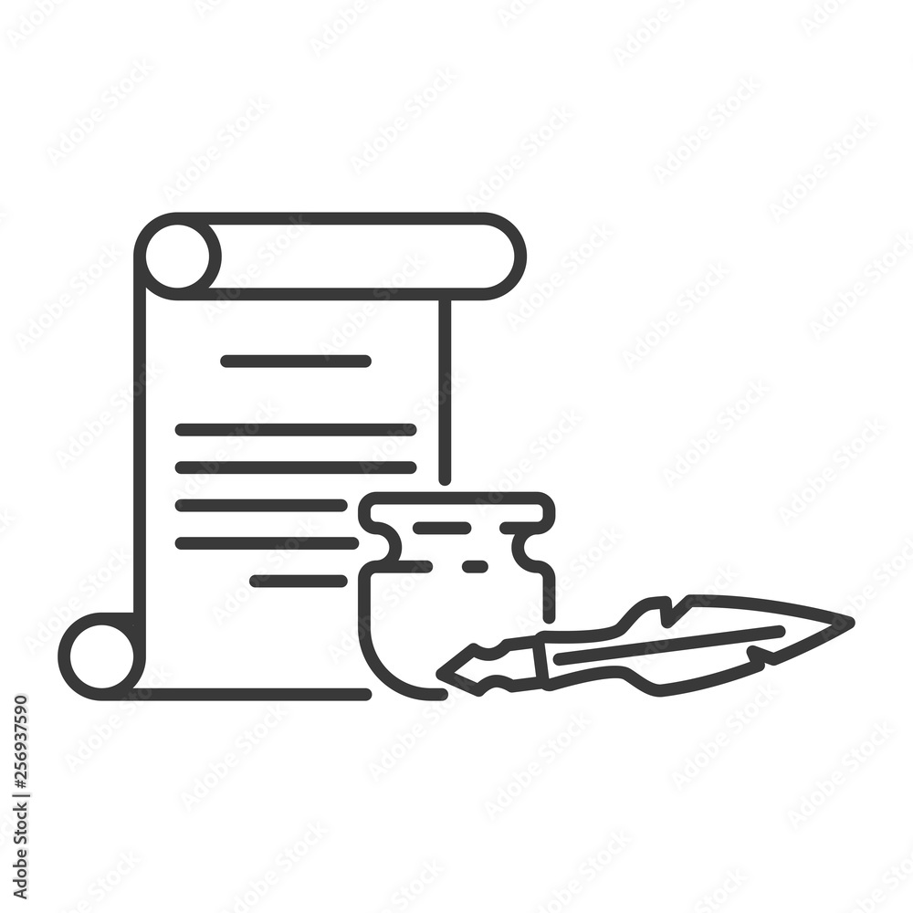 Icon outline manuscript and feather pencil with ink vector Icon outline manuscript and feather pencil with ink vector