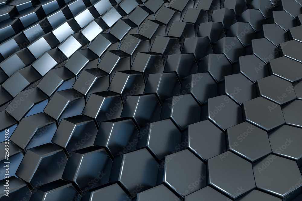 3d rendering, black hexagon cube, Computer digital drawing 3d rendering, black hexagon cube, Computer digital drawing
