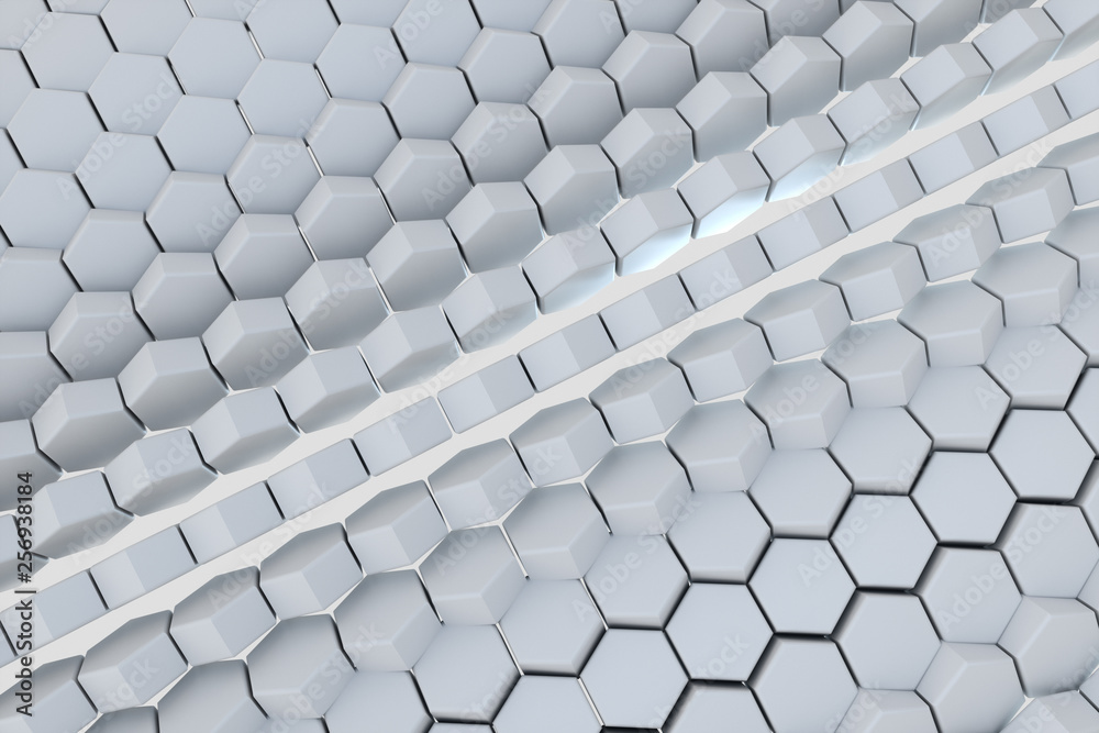 Fototapeta premium 3d rendering, white hexagon cubes, Computer digital drawing