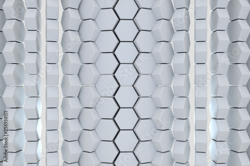 Fototapeta Naklejka Na Ścianę i Meble -  3d rendering, white hexagon cubes, Computer digital drawing