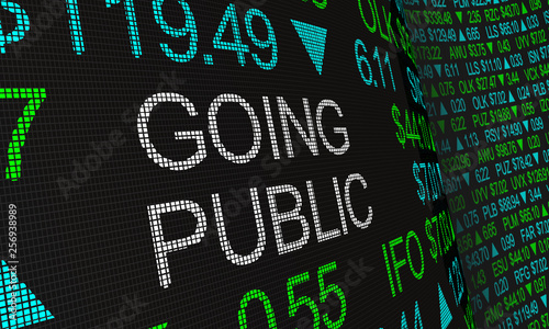 Going Public Stock Market Initial Offering IPO 3d Illustration photo