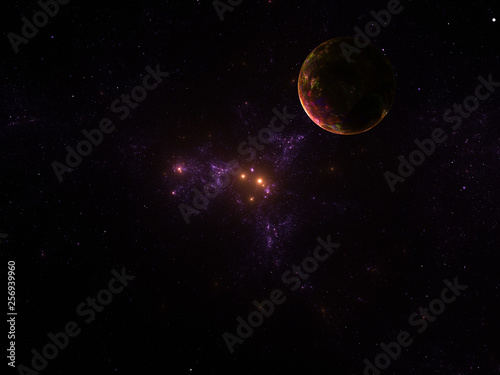 Starfield, stars and space dust scattered throughout a vast universe. Distant Planet Illustration, cosmic abstract artwork. Infinite endless space, interplanetary travel space exploration concept