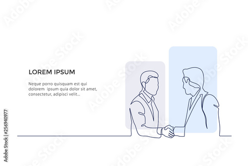 Continuous Line Drawing. Two Business Men Shaking Hands. Drawing by hand on a white background. Design illustration - Vector