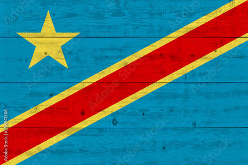 Democratic Republic of the Congo flag painted on old wood plank