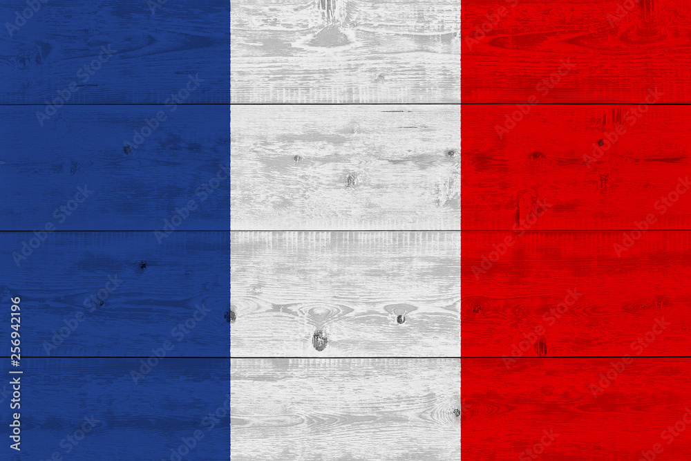 France flag painted on old wood plank