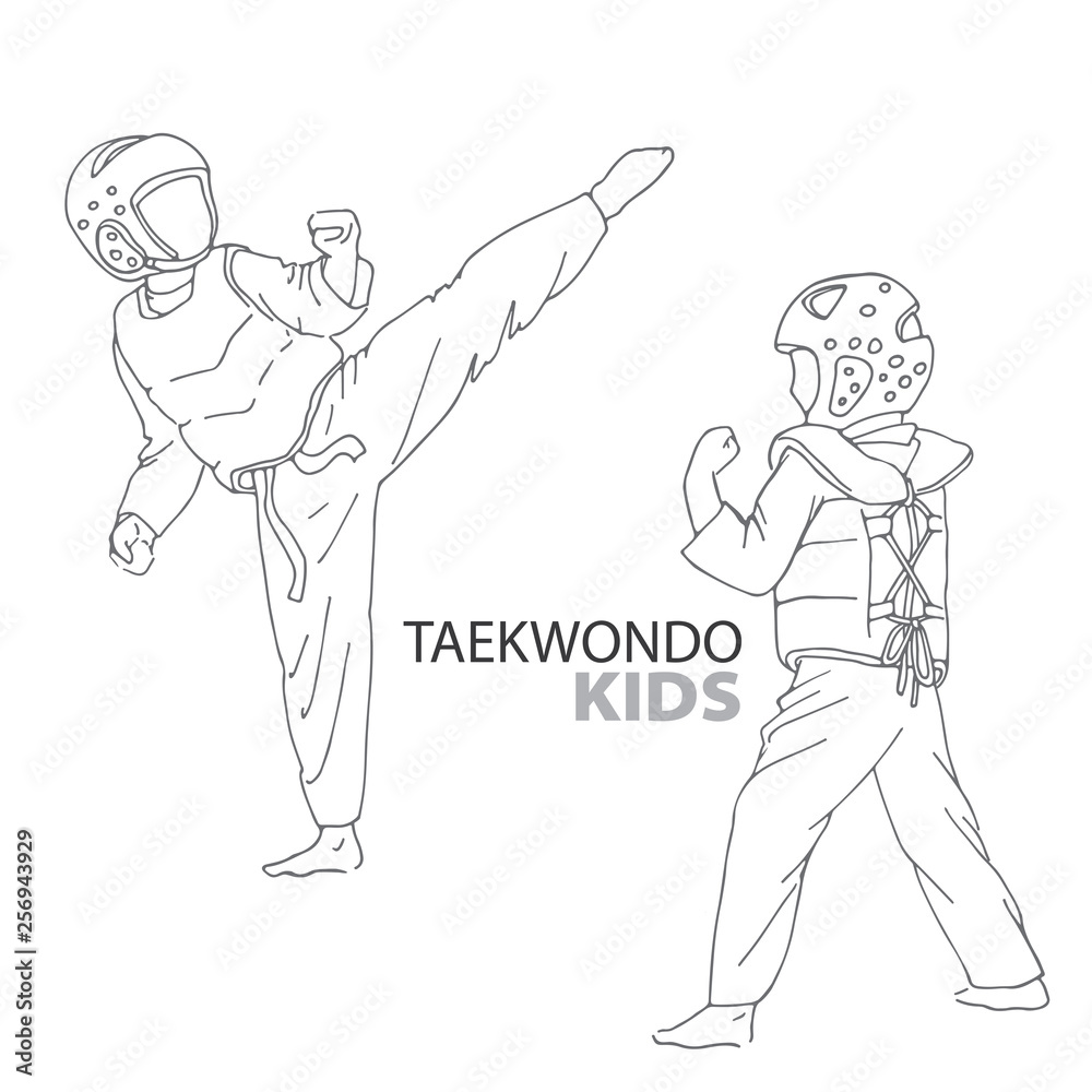 Hand drawn illusrtation of taekwondo kids Hand drawn illusrtation of taekwondo kids