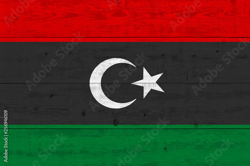 libya flag painted on old wood plank