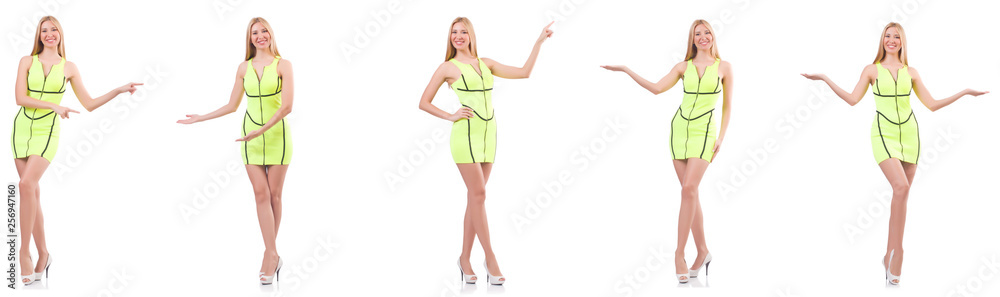 Young beautiful lady in yellow dress isolated on white Young beautiful lady in yellow dress isolated on white