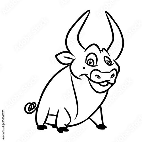 Bull cheerful character coloring page cartoon illustration isolated image
