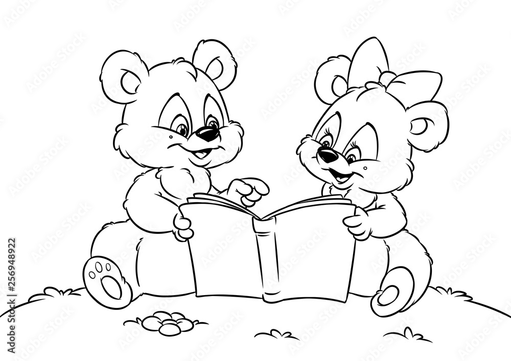 Teddy bear reading book animal coloring pages Stock Illustration ...