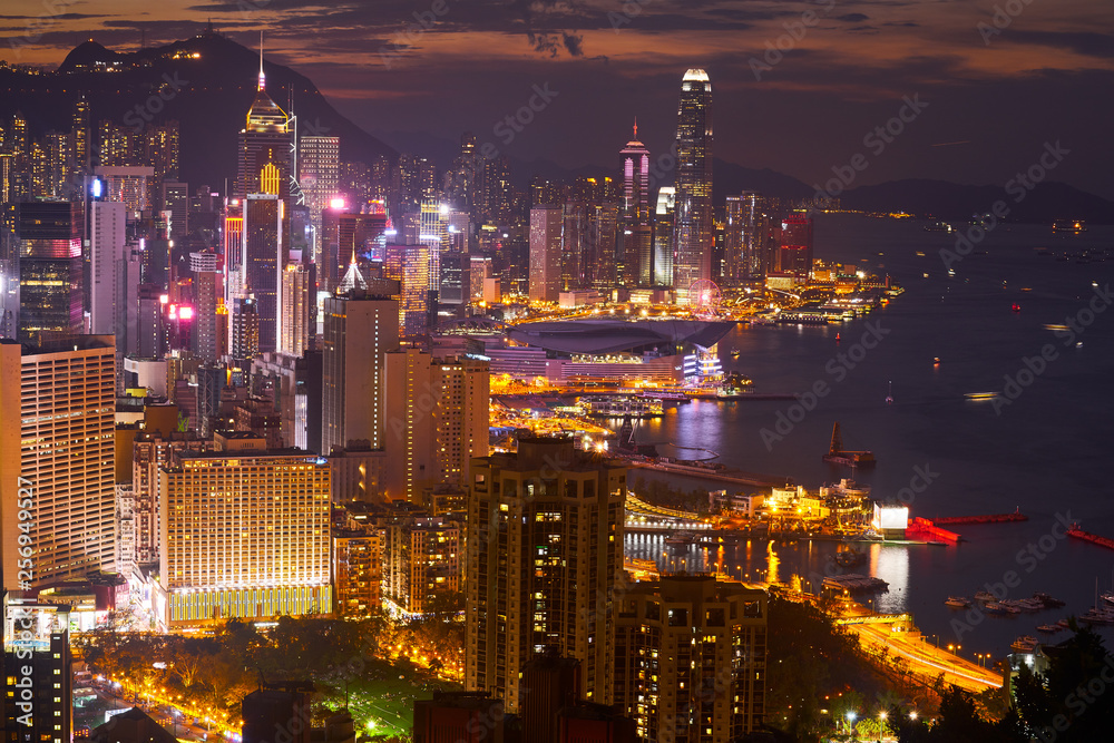 night cityscape in hong kong on braema hill