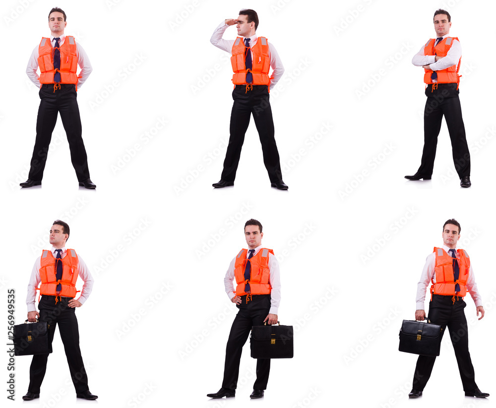 Obraz premium Man in life-jacket isolated on white