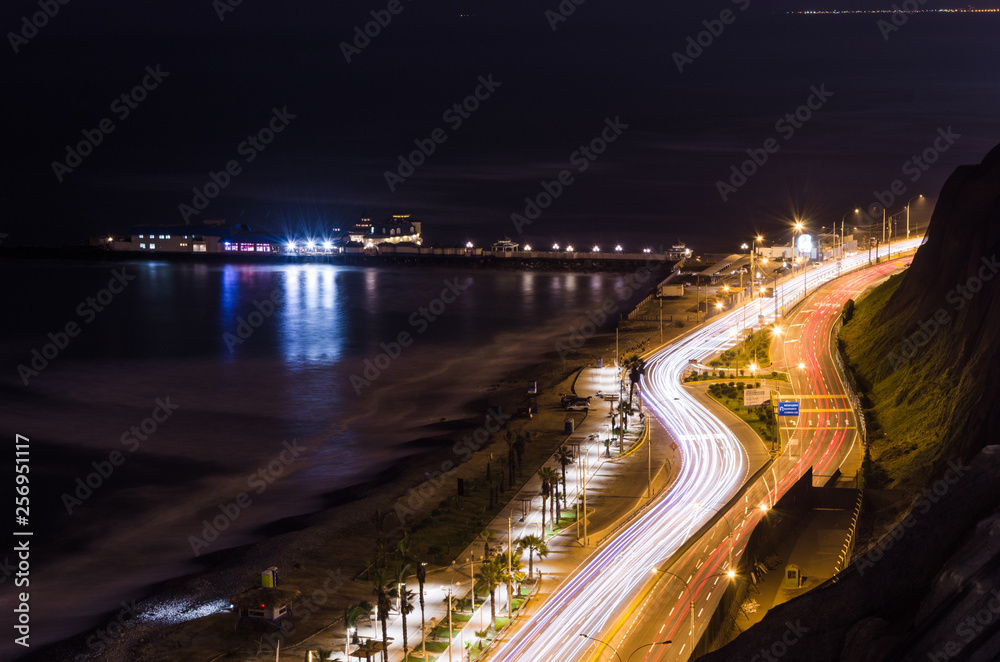 View from the cliff of Miraflores, in the background you can see Rosa Nautica Restaurant one of the most important restaurants located on the beaches of Miraflores