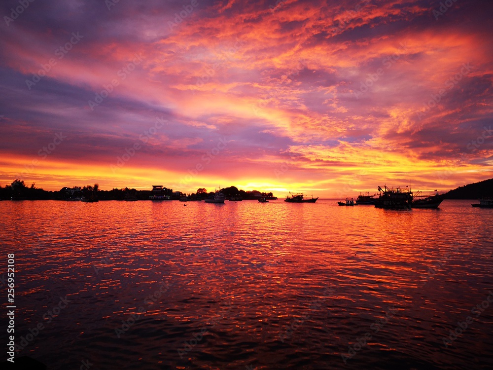 Beautiful sunset view and vivid color on blue sky. Beautiful sunset view and vivid color on blue sky.