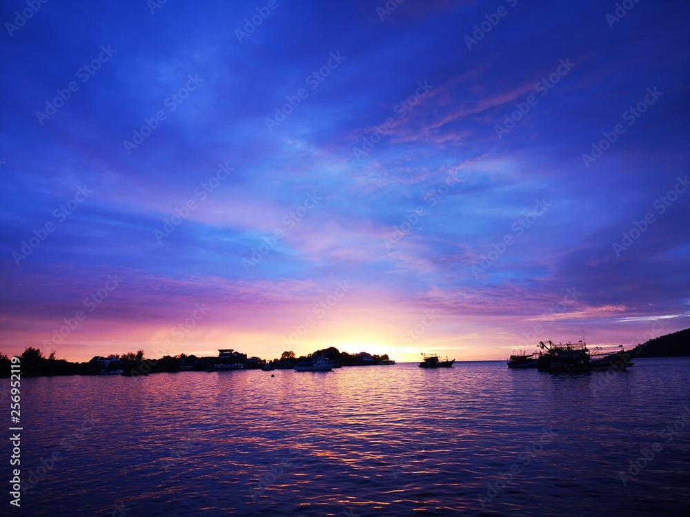 Beautiful sunset view and vivid color on blue sky. Beautiful sunset view and vivid color on blue sky.
