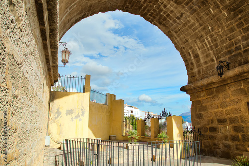 Famous Puente Nuevo Bridge's Arch in Ronda historic city center