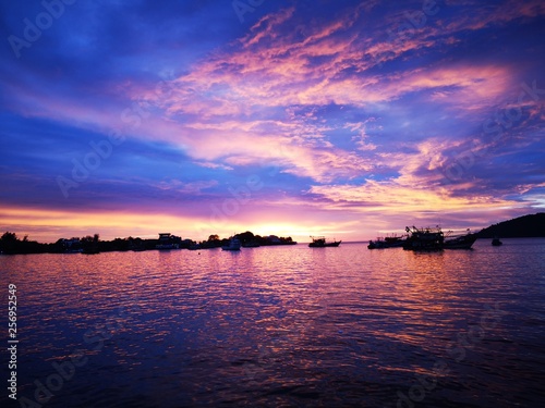 Beautiful sunset view and vivid color on blue sky.