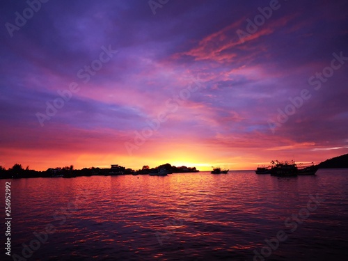 Beautiful sunset view and vivid color on blue sky.