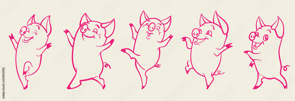 Pig cartoon vector set - obrazy, fototapety, plakaty 