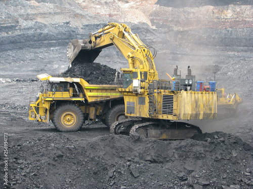 Excavator mining coal