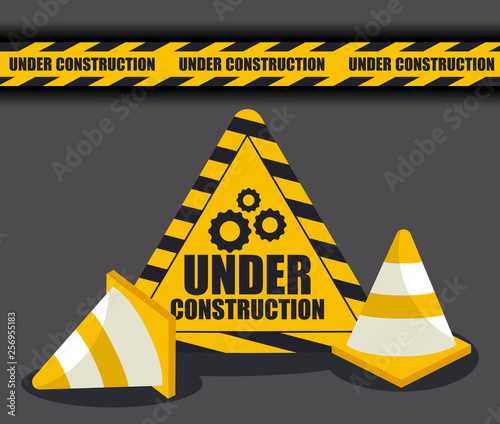 under construction label with cones