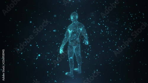 Human 3d hologram from point or dusts in motion.