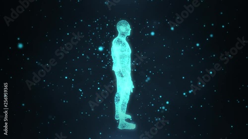 Human 3d hologram from point or dusts in motion.