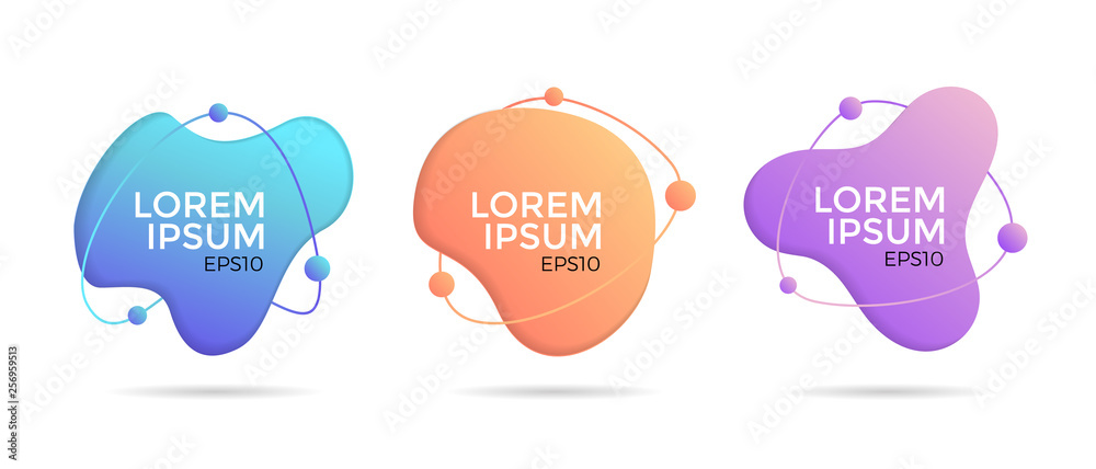 Set of liquid color abstract geometric shapes. Fluid gradient elements for minimal banner, logo, social post. Futuristic trendy dynamic elements. Abstract background. Eps10 vector. - Vector