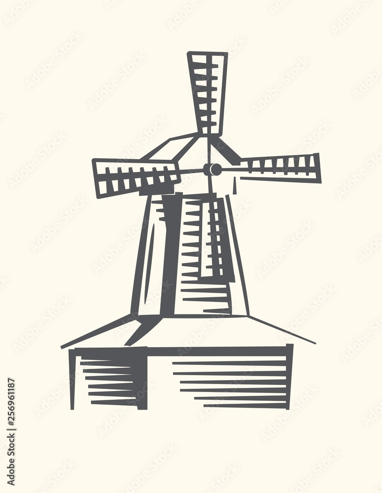 Fototapeta premium drawing of a stylized windmill on a light background