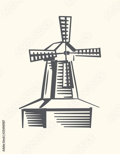 drawing of a stylized windmill on a light background