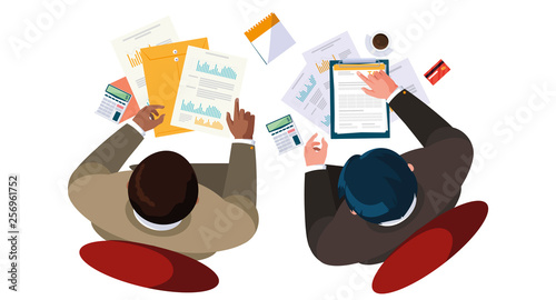 businessmen working with supplies air view